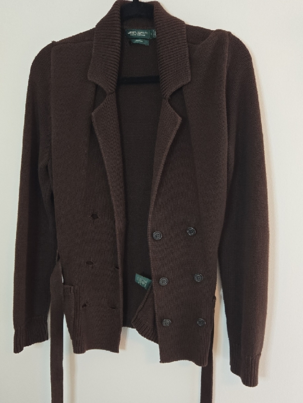 Ralph Lauren Dark Brown Double-Breasted Knit Sweater - Picture 8 of 8